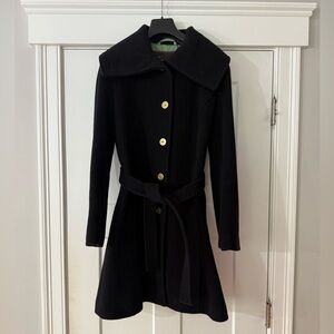 Coach Black Wool/Mohair Blend Belted Peacoat